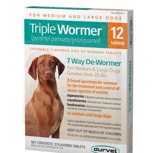 Durvet DV17712-1 Triple Wormer® Tablet, For Medium / Large Dog, Each