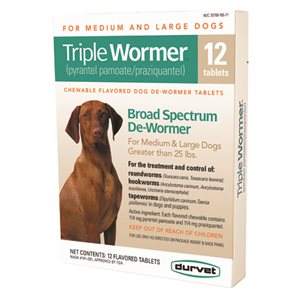 Durvet DV17712 Triple Wormer® Tablet, For Medium / Large Dog, 12 / Box